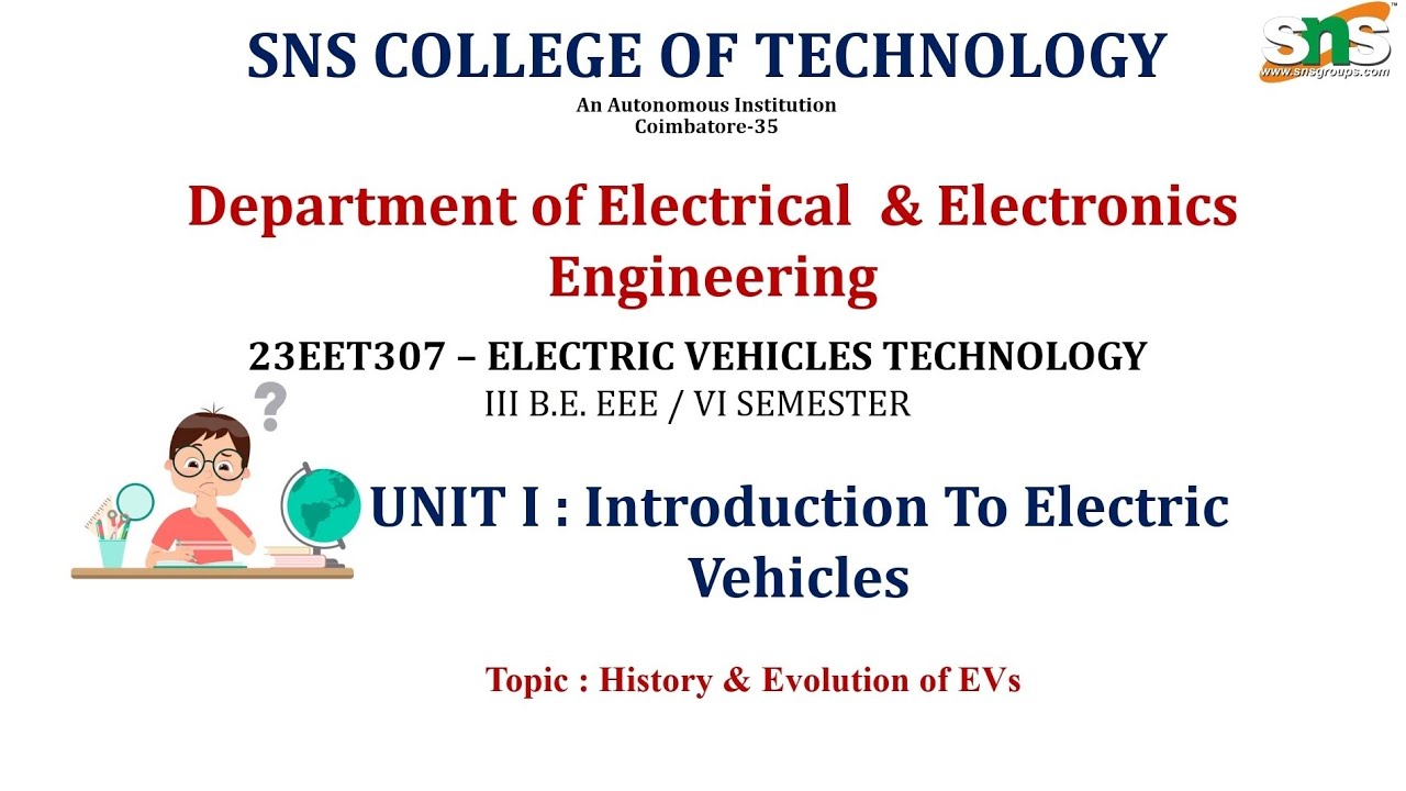 HISTORY & EVOLUTION OF ELECTRIC VEHICLE | ELECTRIC VEHICLE TECHNOLOGY | SNS INSTITUTIONS 