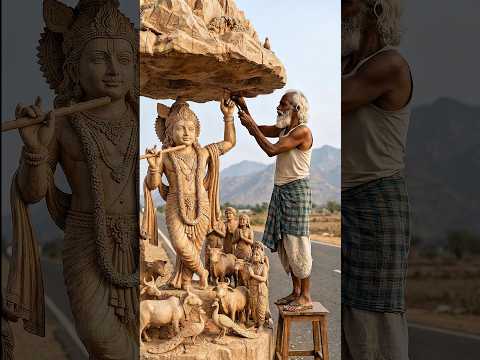 The craftsman made cows and Lord Krishna holding a mountain on his finger | mini woods toys | craft