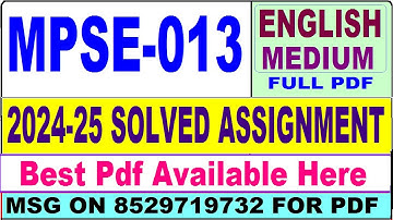 MPSE 013 solved assignment 2024-25 || mpse 013 solved assignment 2025 in English | ignou mpse13 2025