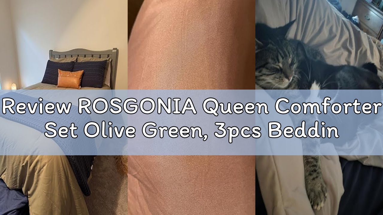 Review ROSGONIA Queen Comforter Set Olive Green, 3pcs Bedding Sets Queen (1 Boho Olive Comforter & 2