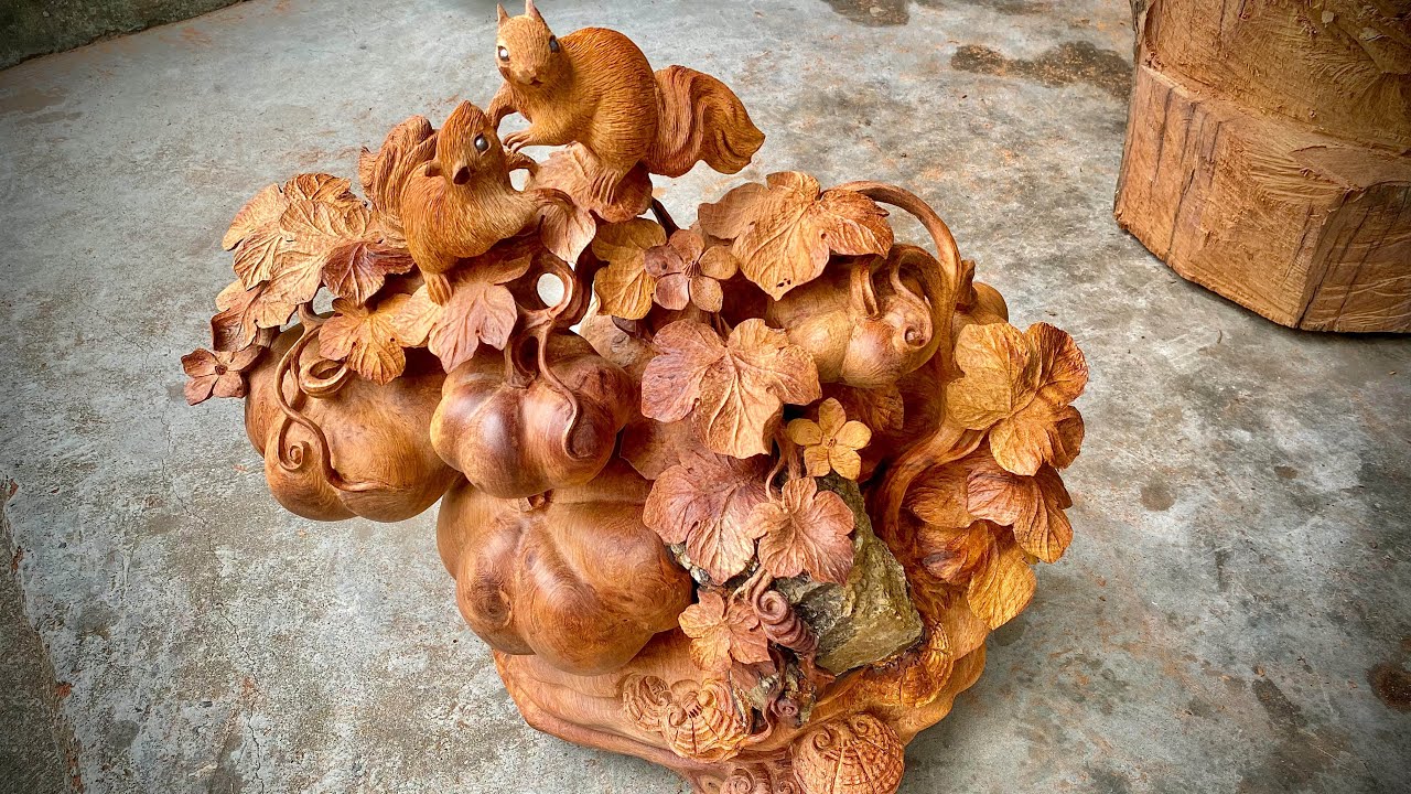 Pumpkin and squirrel carving skills | Tinh Woodworking Art