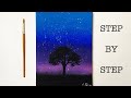 Night Sky | Acrylic Painting Tutorial for Beginners Step by Step  ( ENG SUB )