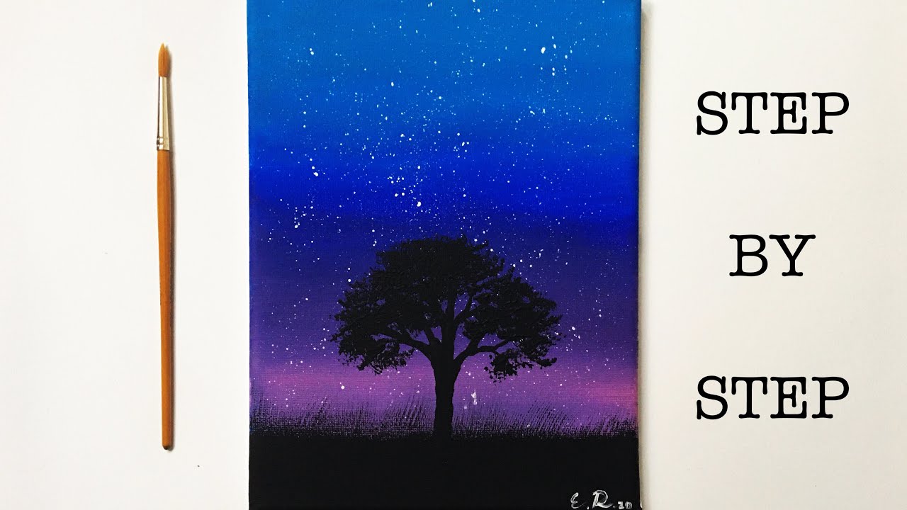 Night Sky  Acrylic Painting Tutorial for Beginners Step by Step ( ENG SUB )