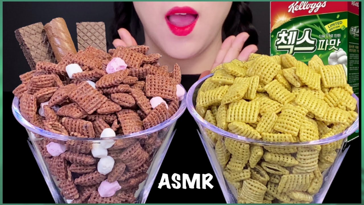 ASMR Chex Green Onion Cereal, Choco Marshmallow Mukbang 첵스 파맛 시리얼, 첵스