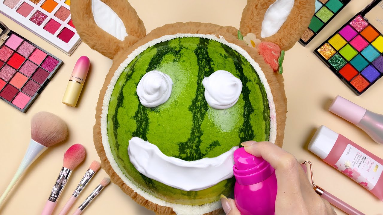 ASMR Makeup on Watermelon 🍉 (No Talking) | Relaxing for Sleep | Tina Makeup Things #12