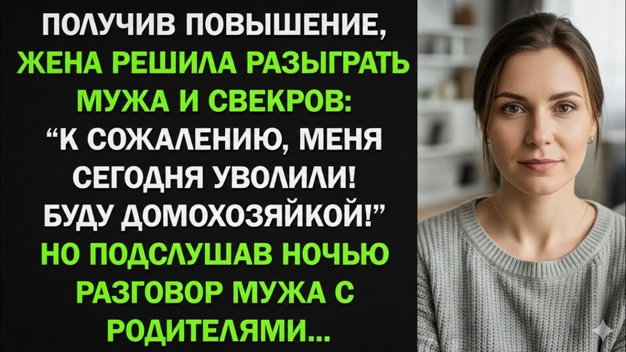 Жена решила разыграть мужа и свекров, что ее уволили. Но подслушав их разговор