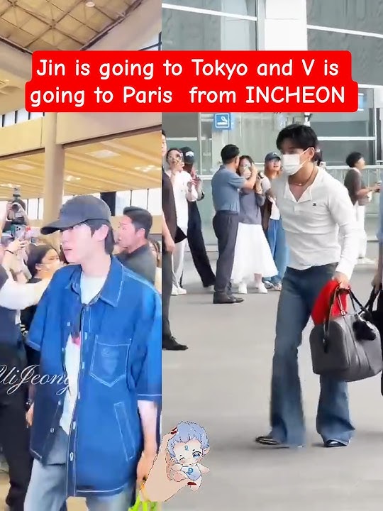v and jin at Incheon airport #v #kimtaehyung #fypシ゚viral #kpop #jin#bts
