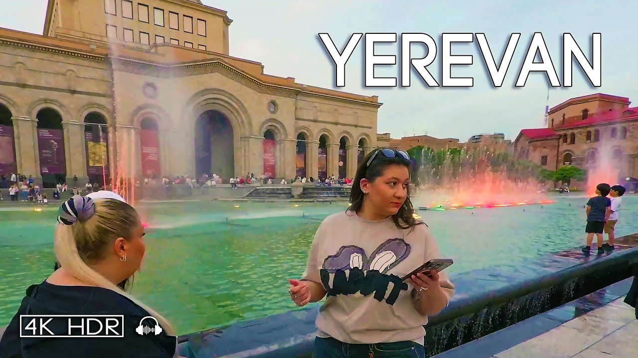 Spring Afternoon Walk in Yerevan | Water Fanfare at Republic Square 🇦🇲🌸 May 26, 2025, 4K HDR 60fps