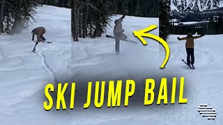 Man Attempts a Ski Jump That Ends up With a Bail as POV Laughs