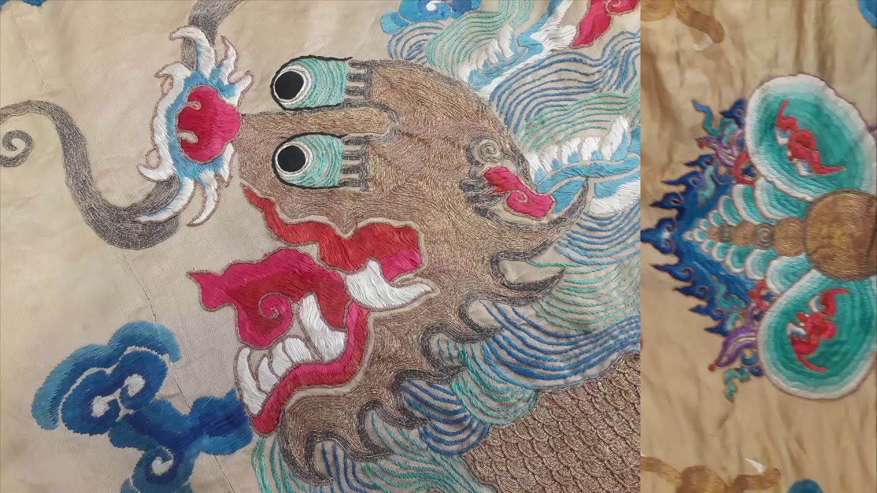 Antique Chinese Imperial Dragon Silk Embroidered