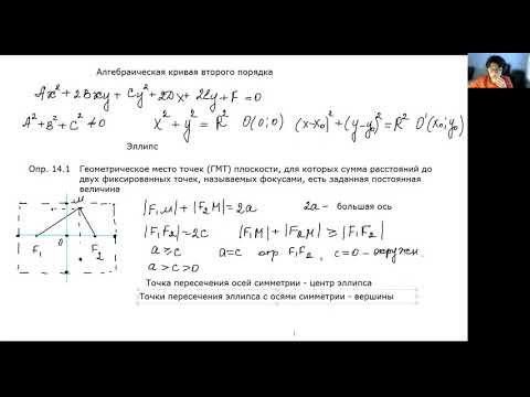 Лекция 14,  2021. Вывод уравнения эллипса и гиперболы