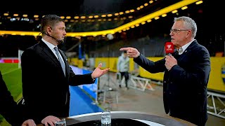Swedish football coach Janne Andersson in heated argument with Bojan Djordjic after Sweden won match