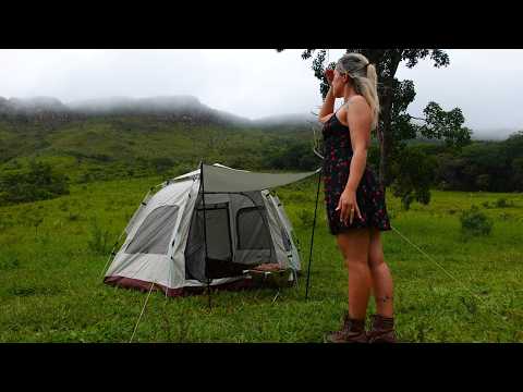 Camping Girl ASMR 4K I Made A Delicious Barbecue While The Rain Fell On The Campsite 