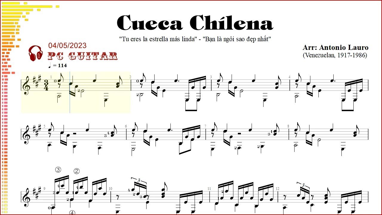 Cueca Chílena, Arr. by Antonio Lauro, guitar YouTube