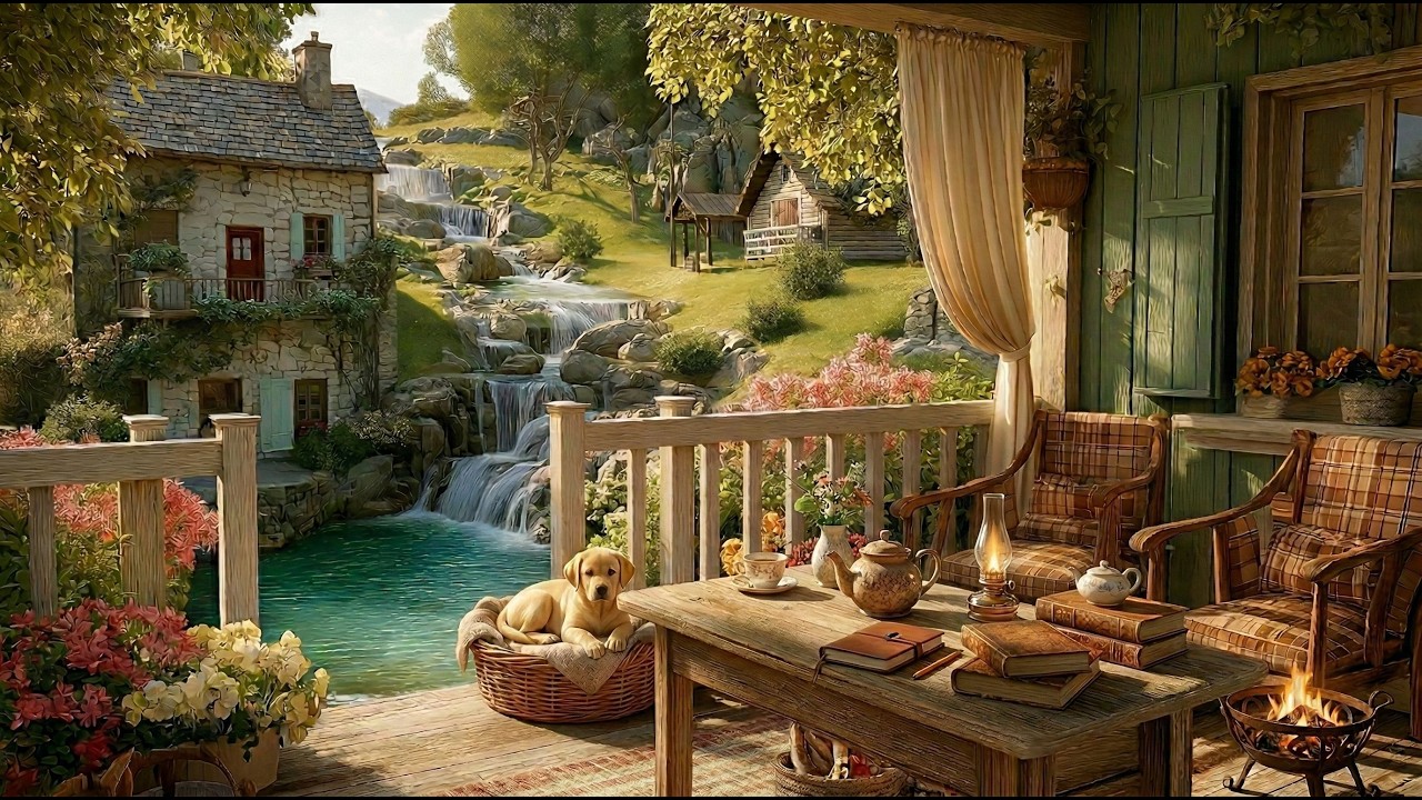 Peaceful Spring Cottage by a Waterfall | Relaxing Music & Peaceful Meditation Music