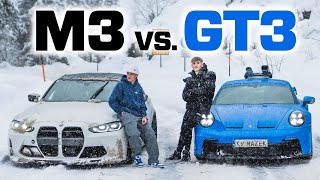 BMW M3 G80 vs. PORSCHE 992 GT3 DRIFTING IN SNOW  GONE SKIING!