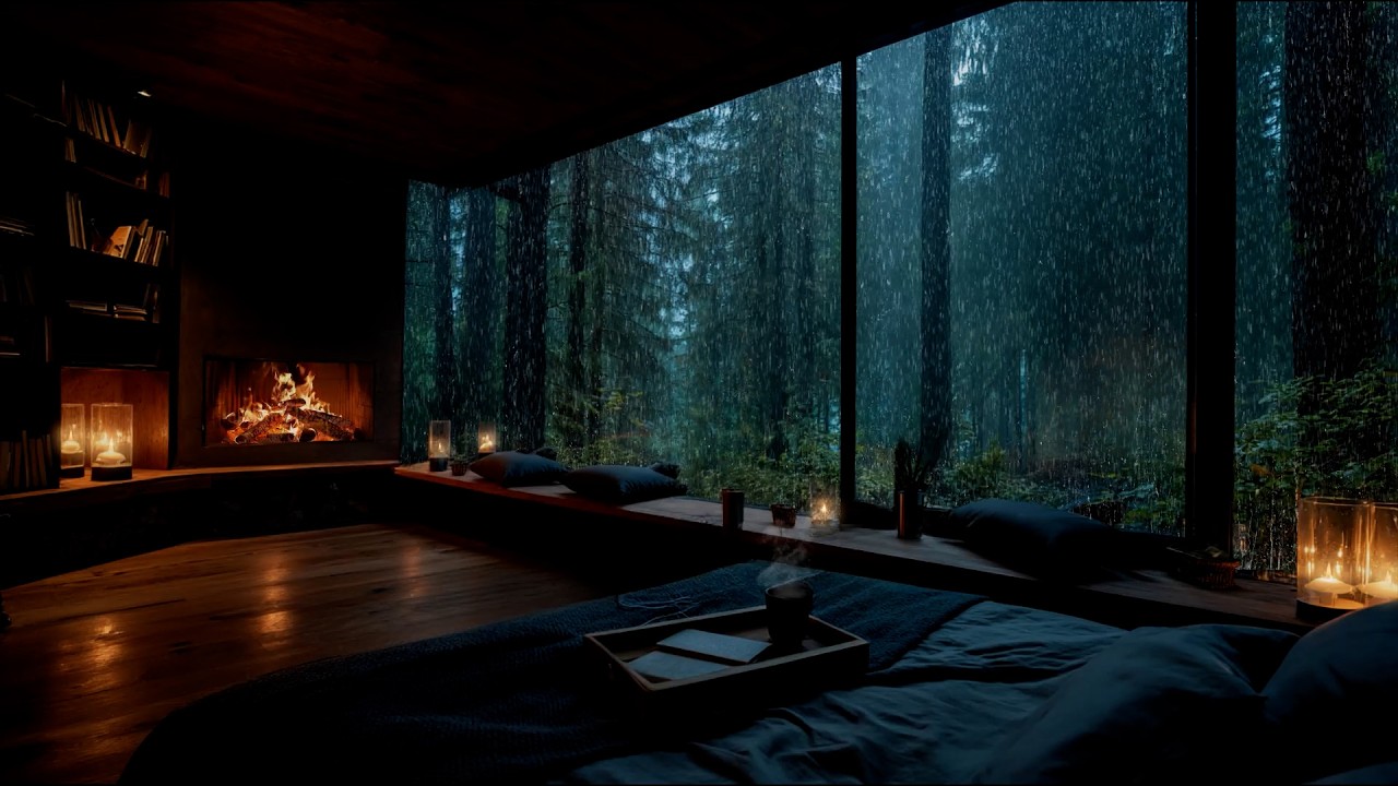 3 часа спокойного дождя 🌧️ Уютная музыка у камина и фортепиано для глубокого сна