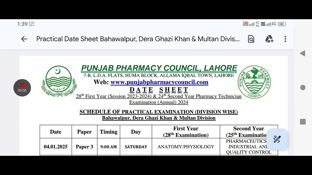 Pharmacy Technician 1st year and 2nd year Practical Phase 1