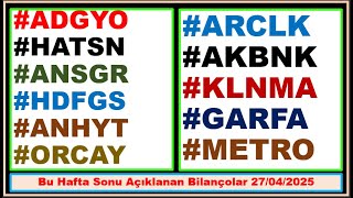 27 Nisan Hafta Sonu Açıklanan Bilançolar#anhyt#ansgr#arclk#akbnk#garfa#metro#orcay#hatsn#adgyo#hdfgs