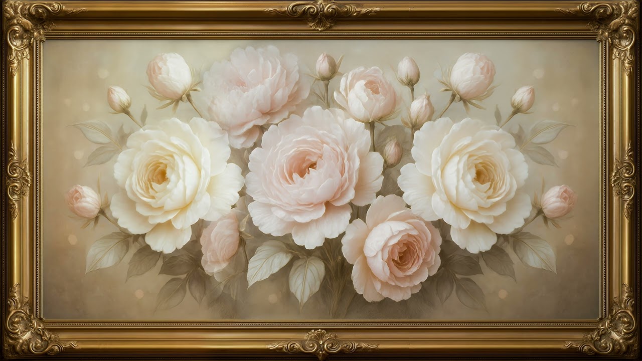 Golden Frame Floral🌺😍 Masterpieces for TV Display 4K | Gold framed vintage | Screensaver TV |