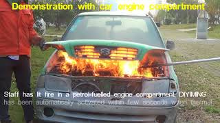 Automatic fire extinguishers Demonstration with car engine compartment DIYIMING