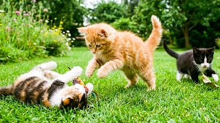 Download Lagu Een kitten speelt met kattenspeeltjes, een filmpje van een miauwend kitten in het gras. MP3