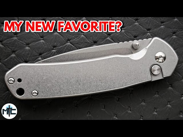 CJRB Pyrite Damascus Blade Folding Knives - Titanium Handle