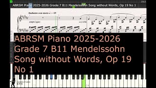 ABRSM Piano 2025 2026 Grade 7 B11 Mendelssohn Song without Words, Op 19 No 1