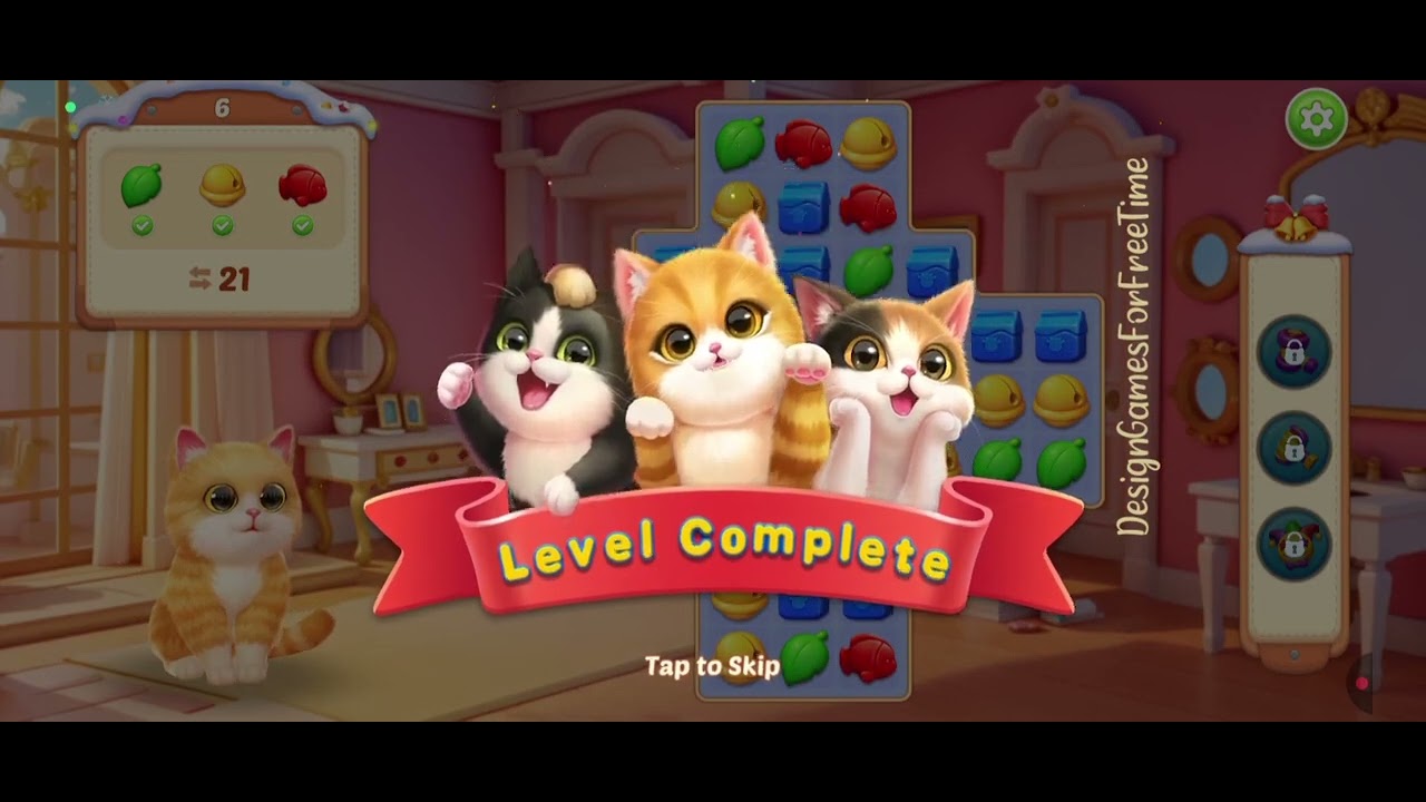 Kitten Match - Level 6 gameplay cute match 3 puzzle design decor build game walkthrough