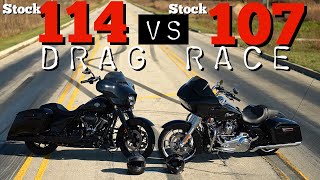 STOCK HARLEY 114 STREET GLIDE VS STOCK 107 ROAD GLIDE! PLUS A FAT TIRE GIVEAWAY