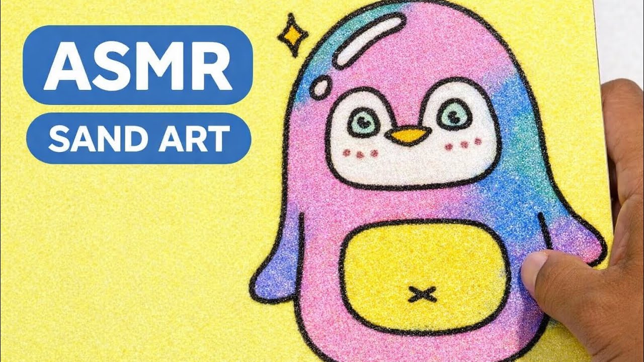 Oddly Satisfying Sand Art ASMR | Penguin Coloring Process (Peel & Pour)