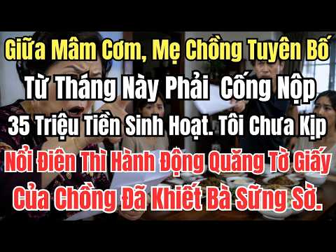 Giữa Mâm Cơm, Mẹ Chồng Tuyên Bố Từ Tháng Này Phải  Cống Nộp 35 Triệu Tiền Sinh Hoạt.Tôi Chưa Kịp Nổi