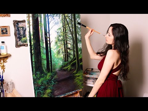 I painted a lush green forest landscape | Oil Painting Time Lapse