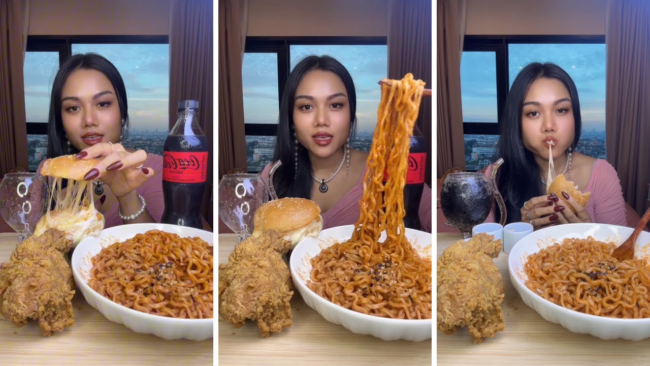 Я съем острую лапшу, жареную курицу и чизбургер 