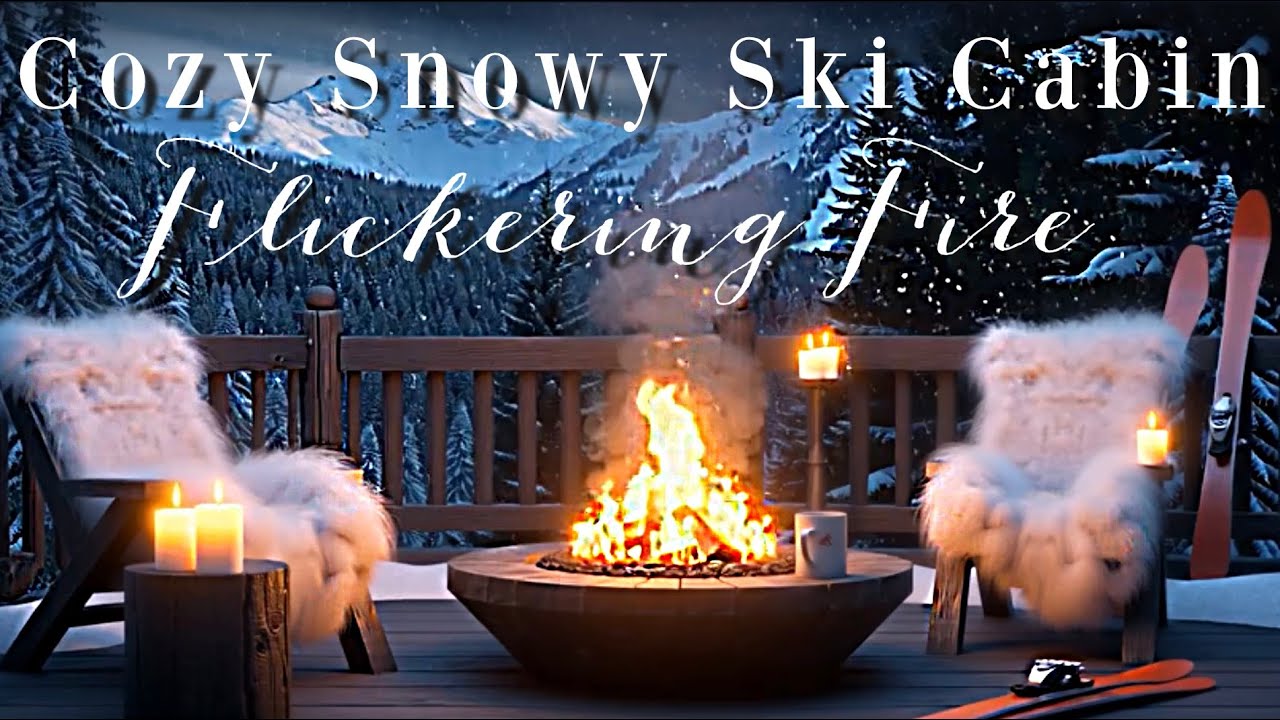 ☕️🏔️🎿Cozy Mountain Ski Cabin🔥Flickering Fire | Snowy Ambience | Candlelight~Get Cozy, Relax, Study📚