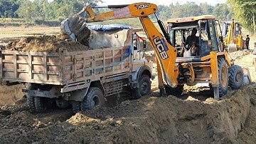 Loading Soil in Dump Truck - JCB Backhoe Cutting Soil and Loading in Truck - JCB Video 2