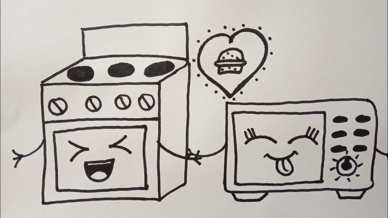 CÓMO DIBUJAR UNA ESTUFA Y MICROONDAS / HOW TO DRAW A STOVE AND