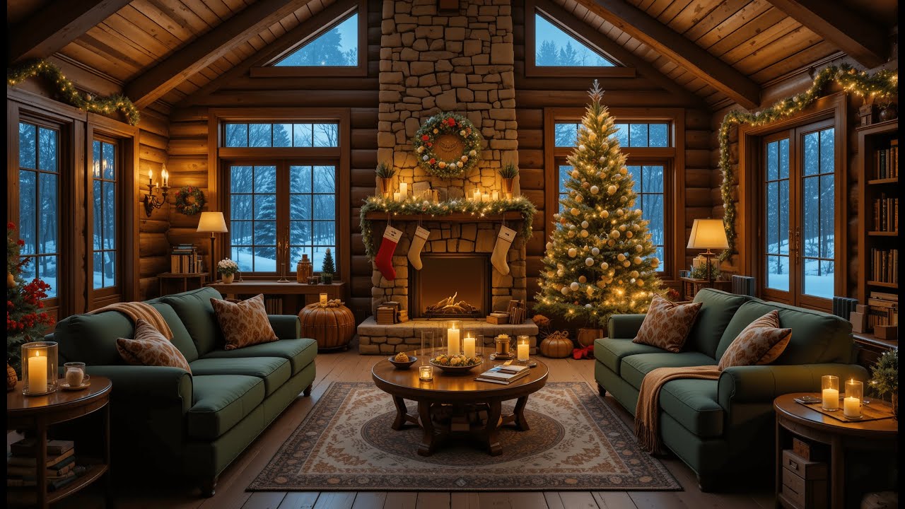 Cozy Winter Jazz for Study & Focus ❄️ Mountain Lodge Library, Fireplace Warmth & Snow View