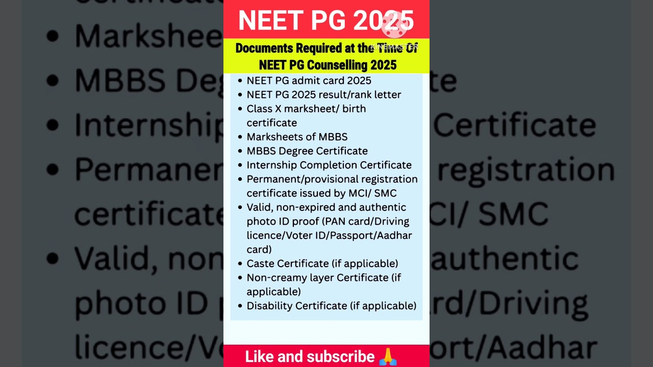 NEET PG 2025 || Documents required at the time of NEET PG counselling 2025 