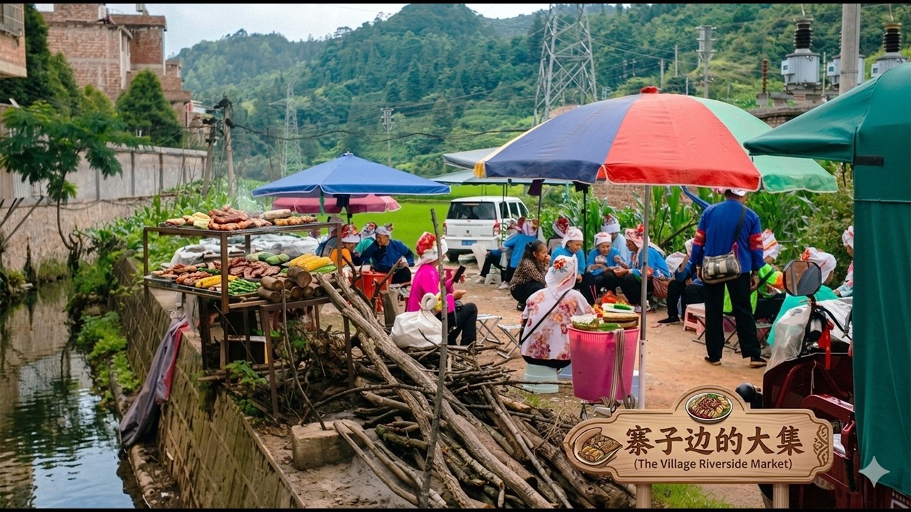 【4K】Рынок в горном городке народа чжуан в Юньнани: изобилие горных продуктов и яркие национальные