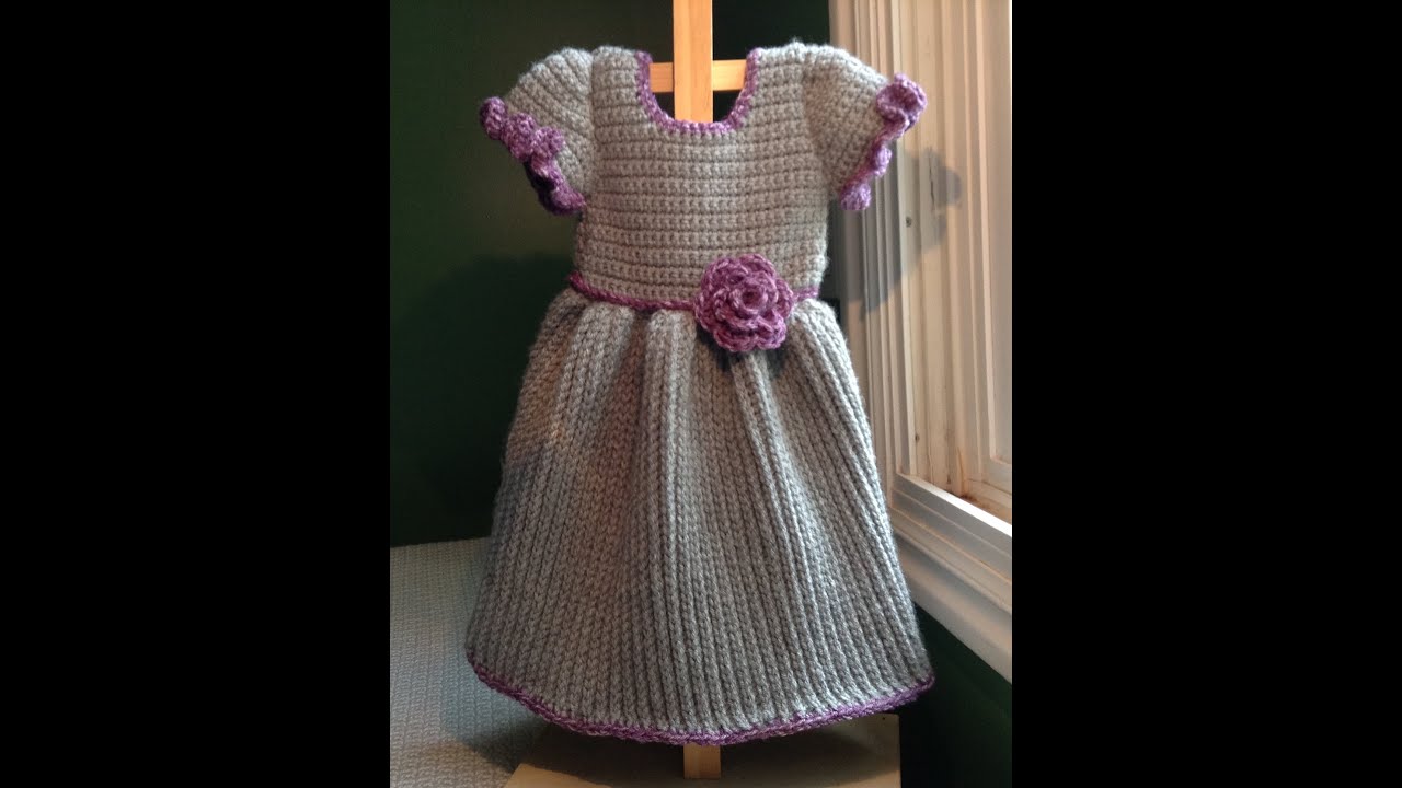 How to Crochet a Baby Dress - Winter, Ribbed Cable Stitch - YouTube