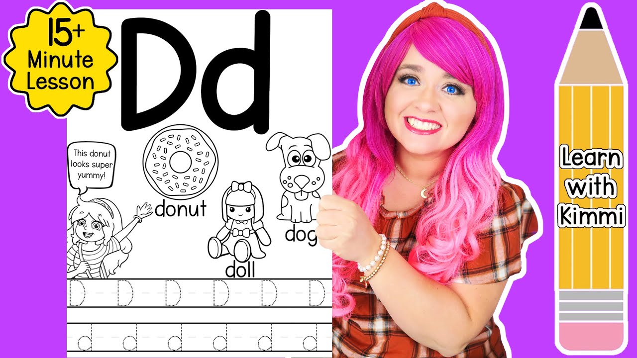 Letter D Color & Trace Worksheet Lesson and Tutorial | Learn with Kimmi ...