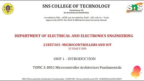 8051 microcontroller architecture | Microcontrollers and IOT| SNS Institutions