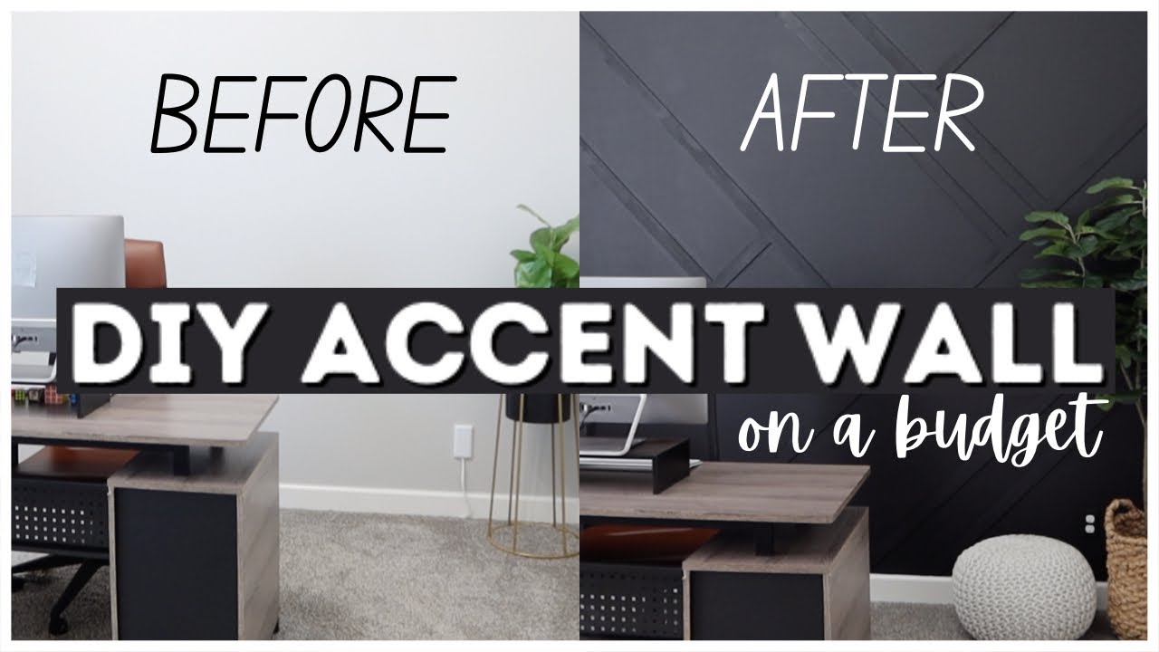 DIY ACCENT WALL ON A BUDGET | SMALL OFFICE MAKEOVER ON A BUDGET | EASY  FEATURE WALL IDEAS - YouTube