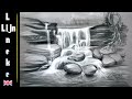 Easy waterfall for beginners charcoal drawing