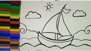 how to draw and color a boat for kids | boat coloring and drawing for kids | Net Worth