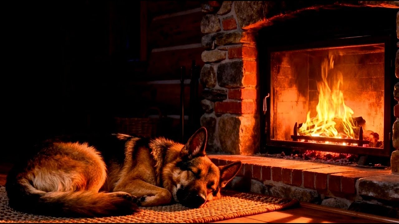 Ambience 🐶 🕯️Cozy Sleeping Dog by the Fireplace 24/7 | Relaxing