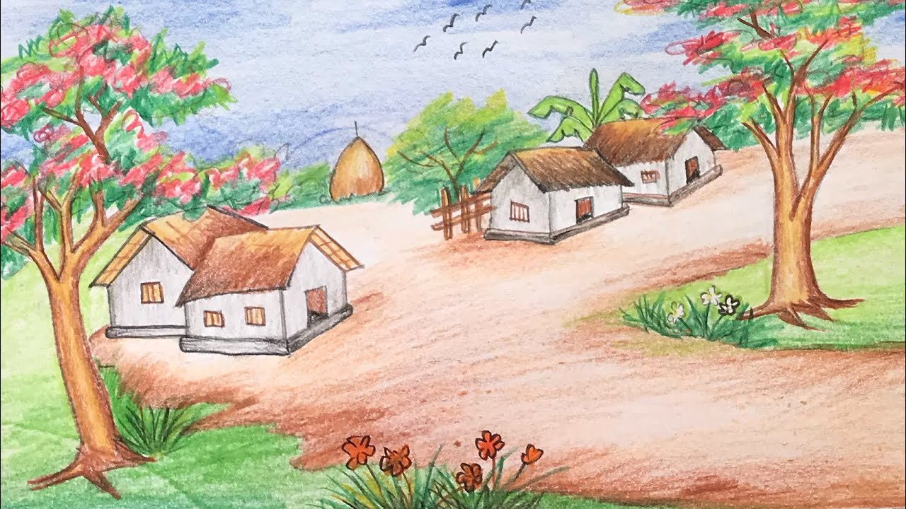 How to draw a scenery of spring ( Very easy) step by step - YouTube