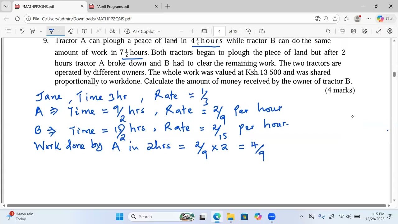 НОРМЫ РАБОТЫ И ПРОПОРЦИИ - МАТЕМАТИКА KCSE / KJSEA