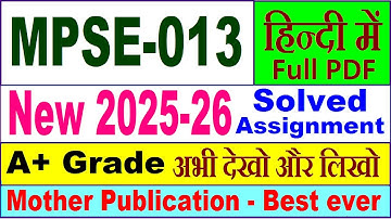 MPSE 013 solved assignment 2025-26 in Hindi || mpse 013 solved assignment 2026 || ignou mpse13